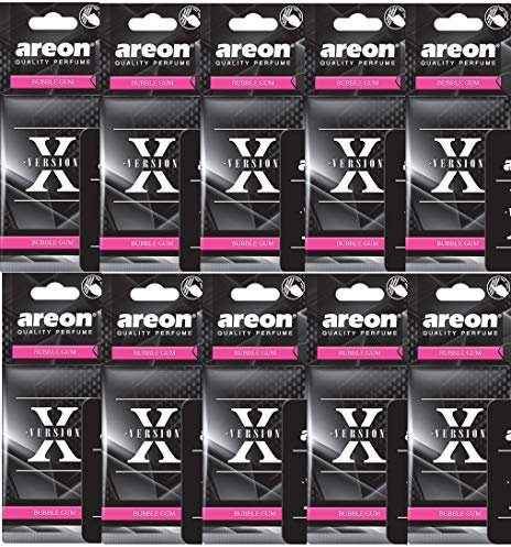 AREON X Auto Lufterfrischer Bubble Gum Duft Autoduft Kaugummi Schwarz Aufhänger Anhänger Spiegel Pappe 2D (Bubblegum Set Pack x 10)