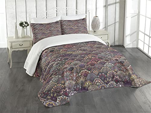 ABAKUHAUS marokkanisch Tagesdecke Set, Retro Aufwändige Mandala, Set mit Kissenbezügen Waschbar, für Doppelbetten 264 x 220 cm, Magenta Grau