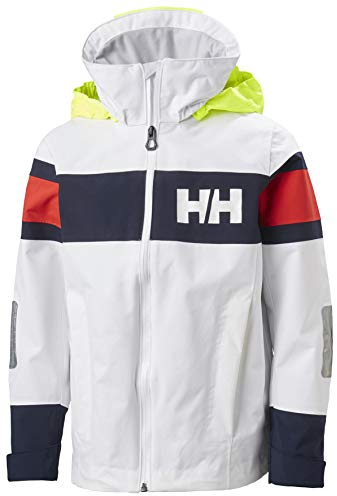 Helly Hansen Giacca da Vela per Ragazzi Salt 2 - Helly Tech Performance, Cappuccio ad Alta visibilità, YKK AquaGuard, DWR Senza PFC, Solas, 2 Strati, 001 Bianco - 10