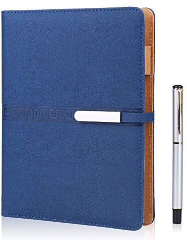 FOBOZONE Carnet de notes lignées A5, carnet de notes à 6 anneaux avec porte-stylo, 100 feuilles, bloc-notes, agenda, fournitures de bureau (Bleu)