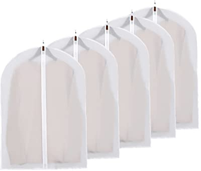 DDGAO Garment Covers Dustproof Clothes Covers Moth Proof Coat Bag with Zip PEVA Translucent Dress Cover Waterproof Anti-mite Breathable Suit Protector 5pcs (60x80cm)