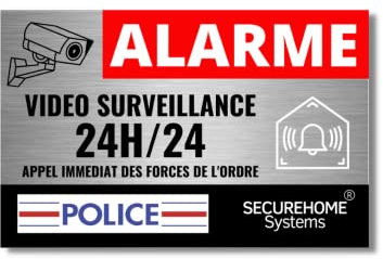 SecureHome Systems - Lot de 8 autocollants fond effet alu dissuasifs vol 8,5x5,5cm - Alarme + Video surveillance - Haute qualité, résistance pluie et UV