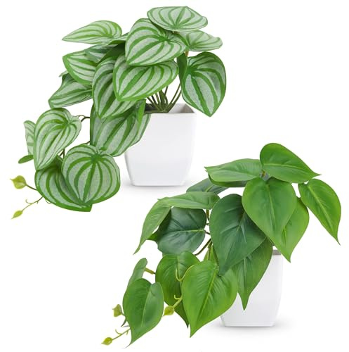 Der Rose 2Pcs Small Fake Plants Indoor for Shelves and Bathroom Decor
