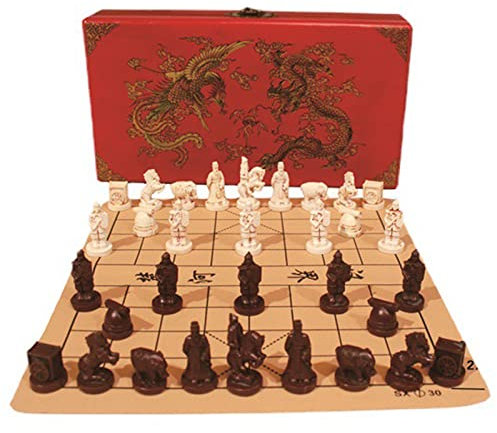 Vintage Chinesisches Schach Terrakotta Krieger 32 Schachset Xiangqi Reisespiel Set, Holzschach Traditionelle Tischplatte Strategie und Geschicklichkeitsspiel Puzzlespiele für Erwachsene