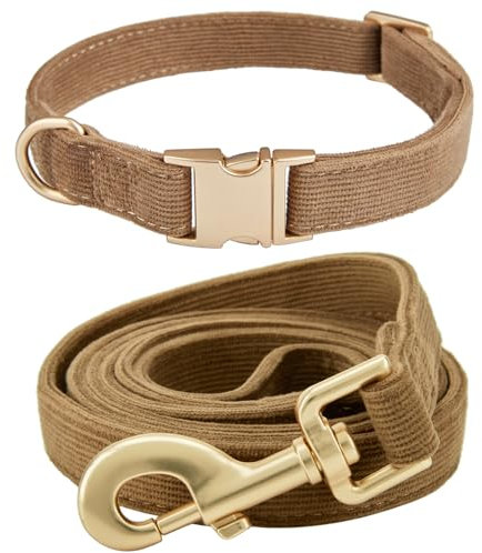 YUDOTE Hundehalsband und Leine Set Klein, Weiche Reizfreie Cord-Halsband-Leine Passende Combo für Den Täglichen Spaziergang, Braun