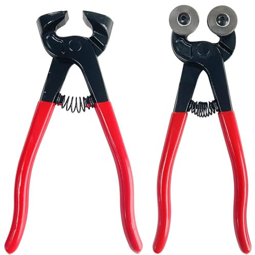Socpuro 2 Piece Glass Tile Nipper Cutter Set, Heavy Duty Ceramic Tile Cutting Nipper and Wheeled Glass Mosaic Nipper for Glass Mosaic Porcelain Mirror