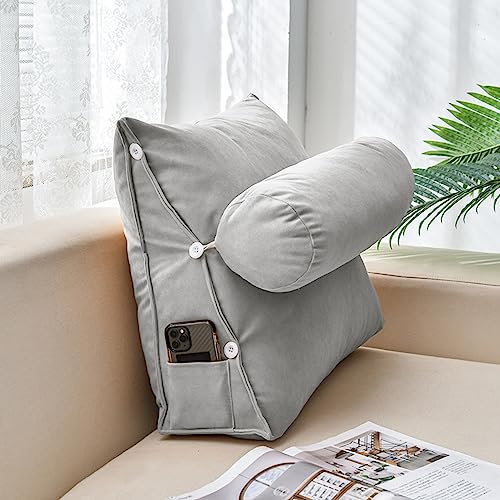 XIEMINLE Dreieckiges Lesekissen, verstellbares Rückenkeilkissen, stützendes Keilkissen, Lendenkissen, Kopfteil, Rückenlehne, Lendenkissen, Bettkeile für Bett, Sofa, 45 x 45 x 20 cm, Grau 2