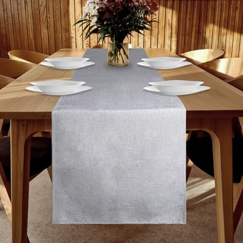 YUNSHANGHE Camino de Mesa Impermeable de 40 x 140 cm, Gris Claro, Aspecto de Lino, Lavable, Moderno, Resistente a Las Manchas, Comedor, Fiesta, día Festivo