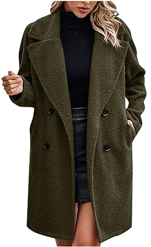 2024 Manteau Femme Hiver chaud Chic long Manteau Chaud Mi-Long Vintage Chaud Manches Longues en Laine Cardigan Automne Hiver Femme Manteaux en Laine Mélangée à Double Boutonnage Blouson Soldes