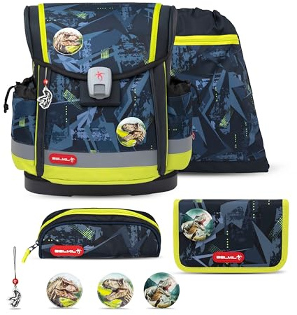 Belmil Classy Plus Schulranzen Set 5-teilig mit Brustgurt (405-78/AG/S) (T-Rex Lime)
