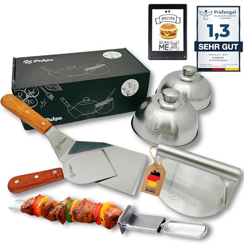 PUKPU Kit Smash Burger Professionale – Set 6 pezzi con pressa, spatole, cupole e accessori per piastra e barbecue, ideale per hamburger smash fatti in casa (Marrone, 6)
