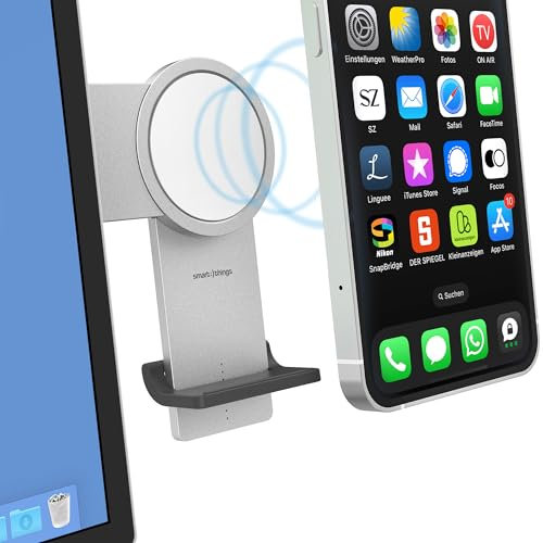 Smart things S47 PhoneBase - Soporte para Smartphone con Cargador Inalámbrico Ajustable para Monitor con MagSafe para FaceTime y Videoconferencia