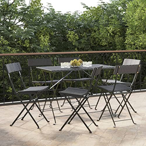 AJJHUUKI Klappbare Bistro-Stühle, 6 Stück, Polyrattan und Stahl, Schwarz