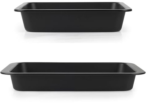 Salter COMBO-9018 Bakes Roasting Tin & Square Tray Set - 36cm Non-Stick Roaster, 23cm Brownie Pan, Deep Cake Mould, Oven Safe Up To 220°C, PFOA-Free Bakeware For Brownies/Birthday/Wedding Cakes, Black