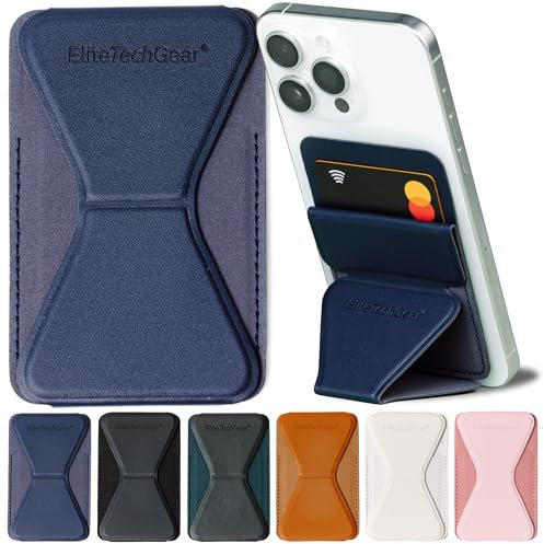 Elite Tech Gear Secure Mobile Card Holder - Adjustable Stand, Adhesive Case Wallet for Credit Cards - Compatible with iPhone and Android - Dark Blue Phone Wallet for Men & Women