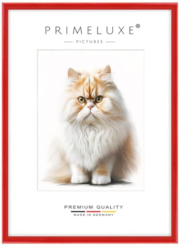PrimeLuxe Cornice portafoto in legno, realizzata su misura, sottile, 30 x 42 cm, colore rosso lucido, dimensioni a scelta, con vetro acrilico antiriflesso, cornice per poster, puzzle, collage