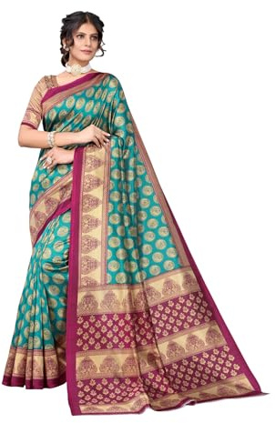 TRAFAART Sari Tradicional De Seda Artificial Para Mujer India Con Blusa Sin Coser-Rama