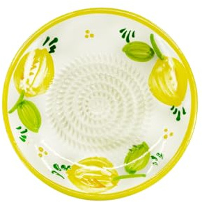 Kaladia - Plato rallador de cerámica - Ideal para jengibre, parmesano, etc. - Diseño: limón con borde amarillo - Diámetro: 12 cm - Hecho a mano y pintado a mano - Fabricado en España