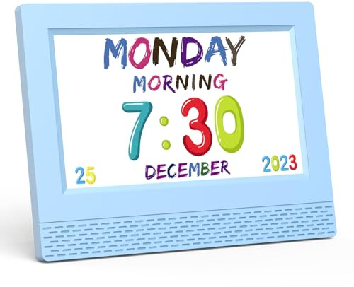 Kids Digital Clock, 7 Large LED Time Display Children's Sleep Trainer, Eye-Caring Digital Clock for Girls Boys Bedrooms Bedside, 17 Alarm Clock Settings Easy to Use Kids Birthday Gift
