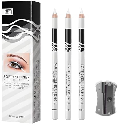 3pcs White Eyeliner Pencil Set with Sharpener - Waterproof & Long-Lasting Eye Pencil for Skin Marking, Eye Highlighting, Mature Women - Soft White Eye Liner Pencils for Precise Makeup