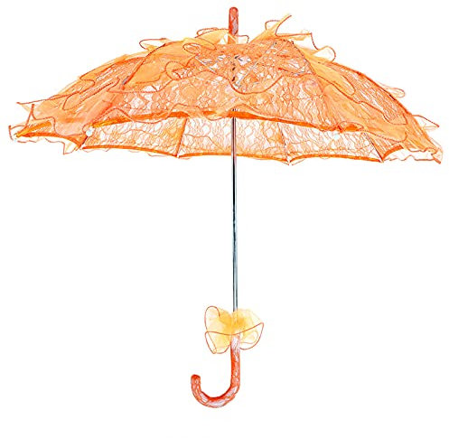 Pongnas Paraguas de Encaje, Paraguas Vintage Mardi Gras de Boda de Bodas Bailando Fotografías de Encaje Nupcial de Algodón para el Algodón Fiestas de de Baile (Orange)