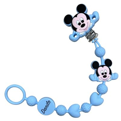 Chaîne porte-tétine en silicone personnalisée avec nom - Modèle Bubble Charm - Clip sécurisé - Idée cadeau naissance - Souris - Ultra légère