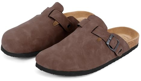 PERLETTI Sabot Uomo Comode Leggere Effetto Scamosciato - Ciabatte Invernali Estive Casa con Suola Antiscivolo Chiuse Fibbia Regolabile - Pantofole da Uomo Sandali Comfort (Marrone, 42)