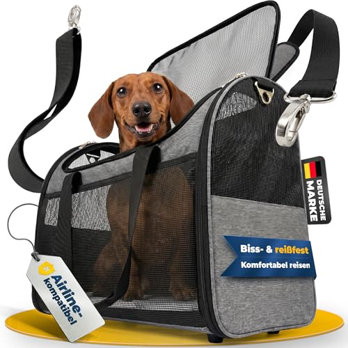Transport Bag Dog & Cat Aeroplane 55 x 40 x 23 [Foldable & Scratch-Resistant] Carry Bag up to 15 kg, Flight Bag Airline Dimensions, Transport Box & Cat Bag with Suitcase Holder, Breathable, Fixed Base