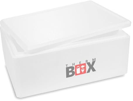 THERM-BOX Styroporbox 36W Wand: 3cm Volumen: 36,1L Innen: 53x33x20cm Isolierbox Kühlbox Warmhaltebox Wiederverwendbar