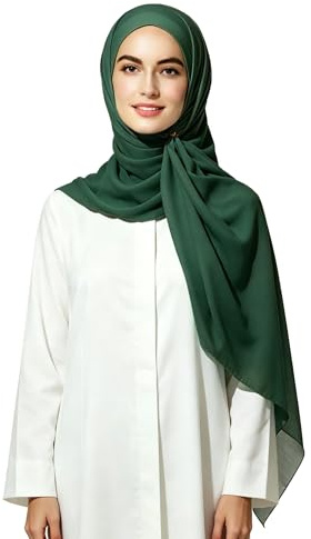 Lina & Lily Écharpe Hijab pour Femme Musulmane, Foulard Tissu Opaque et Léger en Crêpe Bubble (Vert Forêt)