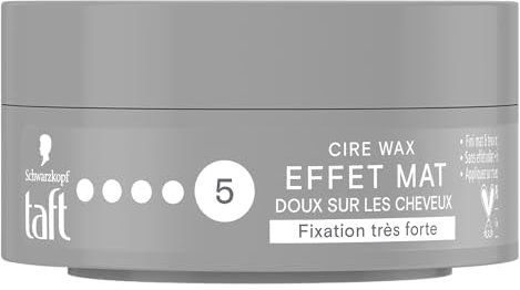 Schwarzkopf - Taft – Wax – Haarwachs für Herren – Effekt matt 5 – starke Befestigung – schützt das Haar vor dem Austrocknen – lange Haltbarkeit – 24 Stunden Halt – Friseur-Haar-Frisur – 75 ml