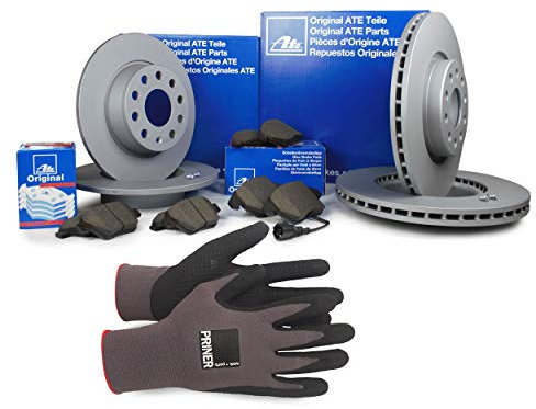 Inspektionspaket ATE Bremsen Set inkl. Bremsscheiben und Bremsbeläge für vorne Ø 312 mm und hinten Ø 282 mm enthalten, 100% passend für Ihr Fahrzeug, inkl. Priner Montagehandschuhe, AN195