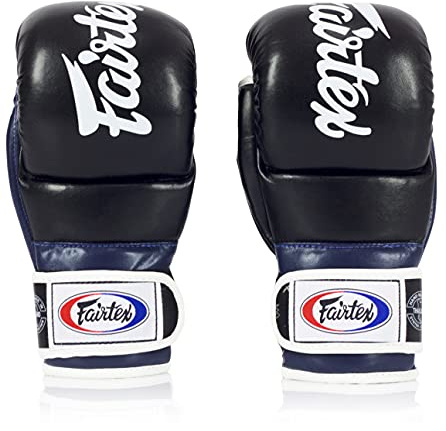 Fairtex FGV18 Gants de Muay thaï pour Homme, Femme et Enfant | Gants d'arts Martiaux Mixtes | Gants de Boxe légers et Absorbant Les Chocs – Taille XL, Noir/Bleu