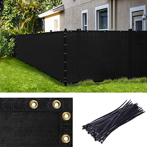 Amgo Black 6' x 50' Fence Privacy Screen, Commercial Standard Heavy Duty Windscreen with Bindings & Grommets, 90% Blockage, Cable Zip Ties Included (We Make Custom Size)