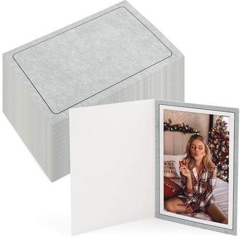 Golden State Art, Pack of 100, 4x6 Photo Folders, Cardboard Picture Frame, Paper Frame Cards, Greetings/Invitation Special Events: Graduation, Christmas, Wedding (Grey)