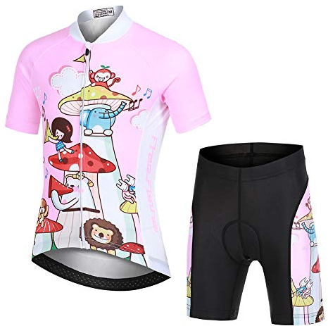 YFPICO Niños Traje de Ciclismo Transpirable para Deportes al Aire Libre Ropa Ajustada Cuerpo Pantalones + Tops Especial de la Almohadilla, S（3-4 años, Rosa Tops+Pantalones