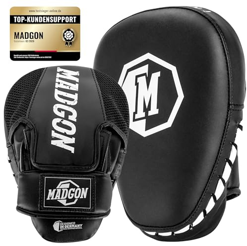 MADGON Manoplas de Boxeo y Artes Marciales con Acolchado de Ideal para Absorción Óptima de Impactos – Guantes de Boxeo para Artes Marciales, Kick Boxing, Boxeo en Casa - 1 Par - Bolsa Incluida