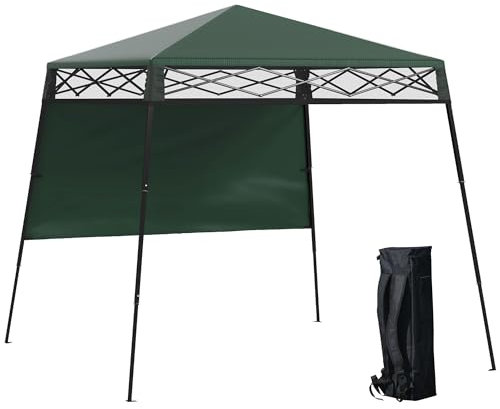 Outsunny Carpa Plegable 220x220x200 cm Cenador Plegable con 1 Pared Lateral Bolsa de Transporte Impermeable y Protección UV50+ para Jardín Patio Verde