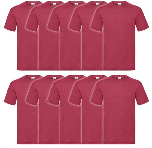 Fruit of the Loom Lot de 10 t-shirts Valueweight + sac en tissu MyShirt gratuit, Vintage Rot Meliert + Myshirt Stoffbeutel, S