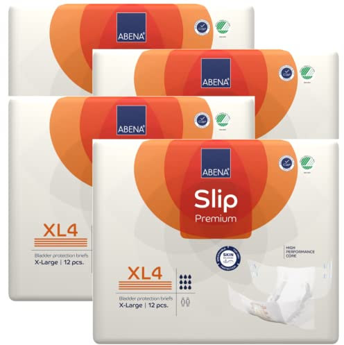 ABENA Slip Premium All-in-One Inkontinenzeinlagen für Damen und Herren, Eco-Labeled Damen-Inkontinenzeinlagen, Inkontinenzeinlagen, XL 4, 110-170 cm Taille, 4000 ml Saugfähigkeit, 4 x 12 Stück