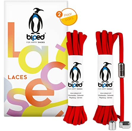 biped LACES 2 paia lacci elastici senza nodo – lacci per scarpe bambini e adulti – chiusura rapida con capsula in metallo – lacci ovali 4,5 mm z2911(#3 red)