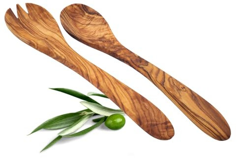 AMRAMI® Salladsbestick trä, 2-delat salladsbestick, olivträ, antibakteriellt + robust, ädelt salladsbestick, 25 cm