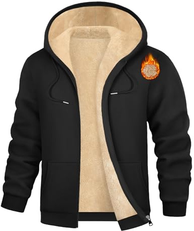 Lonya Sweat a Capuche Homme - Polaire Veste avec Zippée Sweats Hiver Chaud Épaisse Sherpa Manches Longues Manteaux Hoodie Sweatshirt avec Poches Survêtement Casual Sport, Noir, XXL