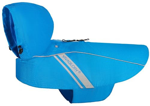 VIVAGLORY Wetoff Dog Raincoat, Rain Coat for Dog All Seasons Adventure, Rain Jacket with Harness Hole & Hood, Reflective Lightweight Waterproof for Doggy & Puppy, M, Blue