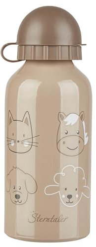 Sterntaler Trinkflasche Bauernhof - Kinder Trinkflasche aus Aluminium mit Verschluss und Sicherheitskappe - Kindergarten Trinkflasche mit Bauernhoftieren - für zu Hause und Unterwegs, beige