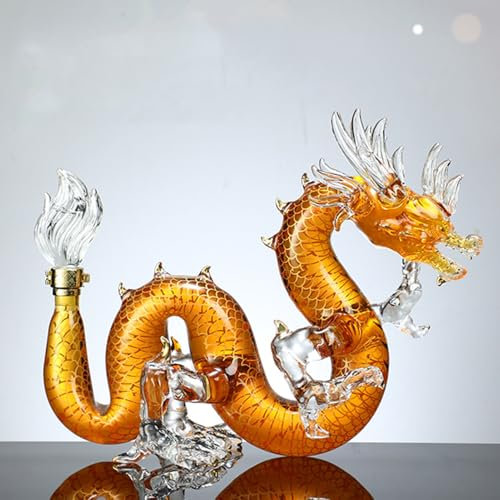 YUZDNM Art Statue - Chinese Zodiac Decanter, Oriental Dragon Lead-free Glass Whisky Bottle 1000ml, Handmade, Festival Table Decoration, Wine Tequila Gift, Personalized Animal Wine Bottle