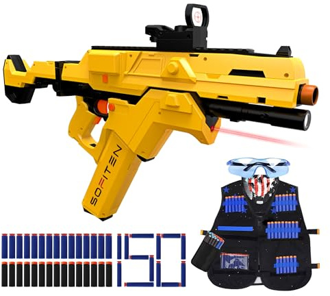 Toy Gun for Foam Blaster Guns Bullets and Tactical Vest Kit Automatic Sniper Rifle Gun with 150 Darts and 2 Magazines Modular Battery Electric Toys Gun Gifts for Kid Birthday Xmas 14