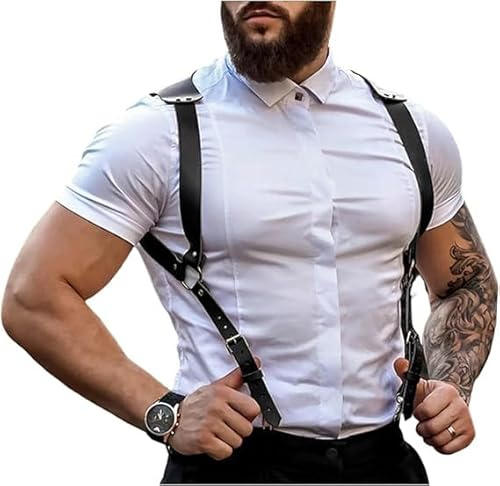 Moinha Harness Belt Costume for Men, Men's Pu Leather Body Chest Sexy Body Harness Belt Restraints Adjustable Buckle Clothes Outfits, Nightclub Cosplay Clubwear