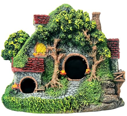 RVQIGYP[Magic Underwater Cabin Fish Tank Landscaping Hobbit House Decoration | Handmade Resin Material Waterproof and Anti-Fading | Fairy Tale Style Aquarium Landscaping Give Away Water Plants