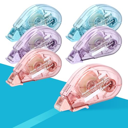 6 Stück Kleberoller, 6mm x 6m Transparente Klebemaus Glue Roller Selbstklebend Klebespender für DIY Basteln Scrapbook Kartenherstellung (Rosa&Blau&Lila)